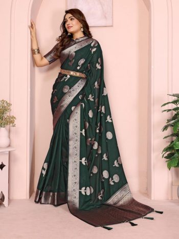 LATEST GEORGETTE SILK WEAVING WORK FESTIVAL WEAR SAREE WITH UNSTITCHED BLOUSE GREEN