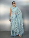 LATEST  MUGA COTTON RESHAM WEAVING TRADITIONAL PENCIL ART WORK SAREE WITH UNSTITCHED BLOUSE SKY