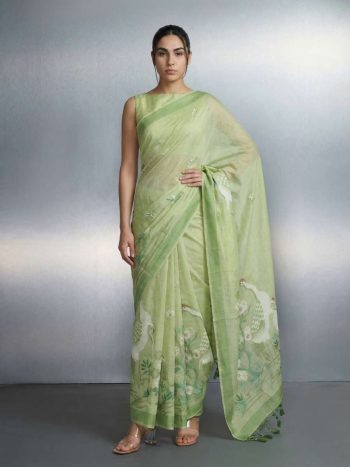 LATEST  MUGA COTTON RESHAM WEAVING TRADITIONAL PENCIL ART WORK SAREE WITH UNSTITCHED BLOUSE PISTA