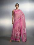 LATEST  MUGA COTTON RESHAM WEAVING TRADITIONAL PENCIL ART WORK SAREE WITH UNSTITCHED BLOUSE PINK