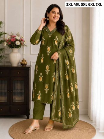 LATEST MUL COTTON EMBROIDERY WITH MIRROR WORK TOP BOTTOM WITH DUPATTA GREEN