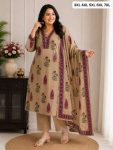 LATEST MUL COTTON EMBROIDERY WITH MIRROR WORK TOP BOTTOM WITH DUPATTA CREAM