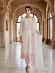 LATEST ROMAN GLASS SILK EMBROIDERY SEQUENCE WORK  TOP BOTTOM WITH DUPATTA WHITE WITH PEACH