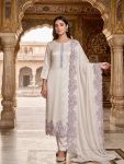 LATEST ROMAN GLASS SILK EMBROIDERY SEQUENCE WORK  TOP BOTTOM WITH DUPATTA WHITE AND PURPLE