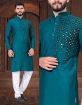 LATEST SILKY SILK MIRROR WORK  KURTA WITH PAYJAMA TEAL