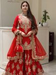 LUXURY CHINON SILK THREAD WITH SEQUNCE TOP PALAZZO WITH DUPATTA  ORANGE
