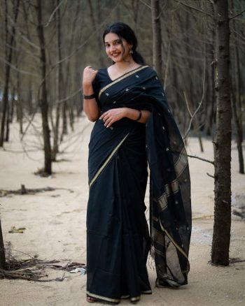 MODERN BANARASI SILK WEAVING WORK SAREE WITH UNSTITCHED BLOUSE BLACK
