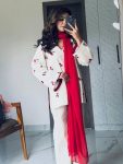 MODERN CAMBRIC COTTON EMBROIDERY WORK TOP PALAZZO WITH DUPATTA RED AND WHITE