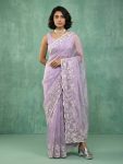 MODERN CHANDA SILK EMBROIDERY WORK SAREE WITH UNSTITCHED BLOUSE LAVENDER