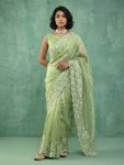 MODERN CHANDA SILK EMBROIDERY WORK SAREE WITH UNSTITCHED BLOUSE PISTA