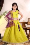 MODERN CHANDERI WEAVING DESIGN AND DORI LATKAN WORK KID'S LEHENGA CHOLI WITH DUPATTA LEMON