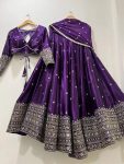 MODERN CHINON SILK EMBROIDERY SEQUENCE WORK LEHENGA CHOLI WITH DUPATTA  PURPLE