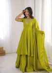 MODERN CHINON SILK EMBROIDERY WITH SEQUENCE & THREAD WORK TOP PALAZZO WITH DUPATTA PARROT GREEN