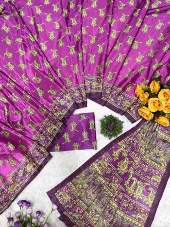 MODERN CHINON SILK PAISLEY (DESIGN) DIGITAL PRINTED WORK SAREE WITH UNSTITCHED BLOUSE PINK