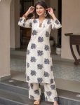 MODERN COTTON PRINTED KURTI PALAZZO SET OFF WHITE