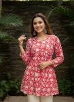 MODERN COTTON PRINTED WORK TOP RED
