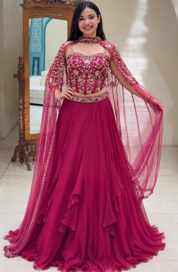 MODERN CREPE SILK EMBROIDERY SEQUENCE MULTI THREAD WORK LEHENGA CHOLI WITH DUPATTA RANI