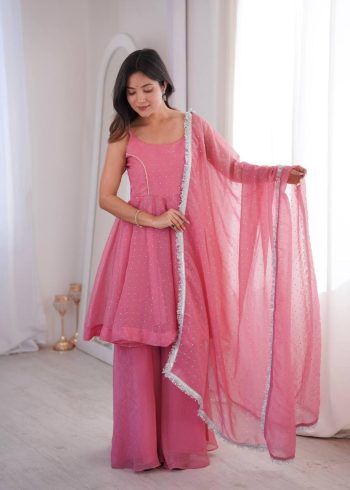 MODERN CRUNCHY SILK ZARKAN WORK TOP PALAZZO WITH DUPATTA BABY PINK