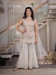 MODERN FENDY CRUSH EMBROIDERY WORK TOP PALAZZO WITH DUPATTA OFF WHITE