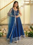 MODERN FENDY SILK FANCY LACE WORK GOWN BOTTOM WITH DUPATTA BLUE
