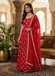 MODERN FENDY SILK THREAD WITH SEQUNCE WORK GOWN BOTTOM WITH DUPATTA RED