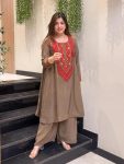 MODERN FRENCH CREPE EMBROIDERY WORK KURTI PALAZZO SET CHIKU