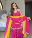 MODERN GEORGETTE DIGITAL PRINT WITH REAL MIRROR FANCY LACE WORK TOP SHARARA WITH DUPATTA PINK