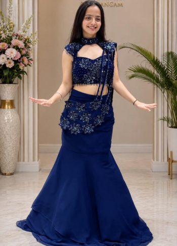 MODERN GEORGETTE EMBROIDERY SEQUENCE MULTI THREAD WORK LEHENGA CHOLI WITH ATTACHED DUPATTA BLUE