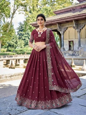 MODERN GEORGETTE EMBROIDERY WORK LEHENGA CHOLI WITH DUPATTA MAROON