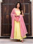 MODERN GEORGETTE FANCY LACE WORK GOWN BOTTOM WITH DUPATTA LIGHT YELLOW