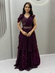 MODERN GEORGETTE HAND MIROR WORK & THREAD WORK LEHENGA CHOLI WITH ATTACHED DUPATTA WINE