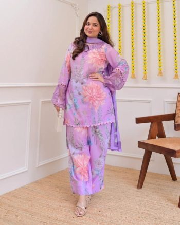 MODERN GEORGETTE SEQUENCE CODING EMBROIDERY WORK TOP PATIYALA WITH DUPATTA LAVENDER