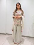 MODERN GEORGETTE SEQUENCE EMBROIDERY WORK AND LATKAN LACE WORK TOP PALAZZO WITH DUPATTA GREY