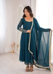 MODERN GEORGETTE SEQUENCE EMBROIDERY WORK  GOWN BOTTOM WITH DUPATTA TEAL
