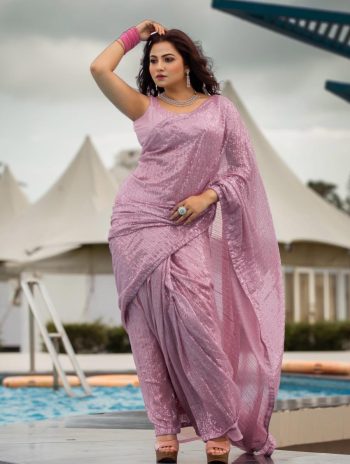 MODERN GEORGETTE SEQUENCE WORK SAREE WITH UNSTITCHED BLOUSE LAVENDER