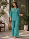 MODERN GOLD CRUSH PLAIN TOP PALAZZO WITH BEADS & 5 MM & 9 MM SEQUENCE WORK  KOTI RAMA