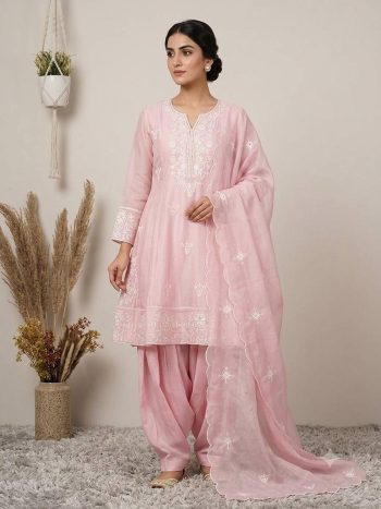 MODERN H.O SILK SEQUENCE EMBROIDERY WORK TOP PATIYALA WITH DUPATTA BABY PINK