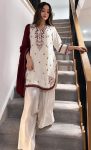 MODERN HO SILK EMBROIDERY THREAD WORK TOP PATIYALA WITH DUPATTA WHITE AND MAROON