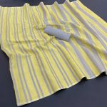 MODERN LINEN COTTON MULTI PRINT WORK  SAREE WITH UNSTITCHED BLOUSE YELLOW