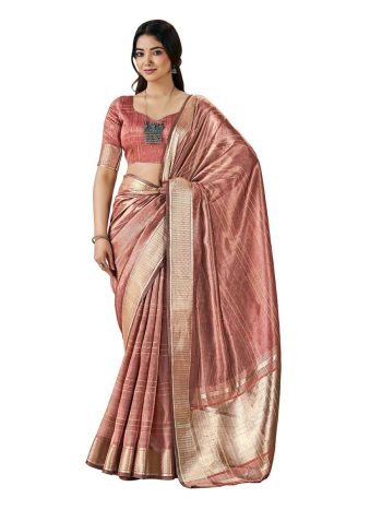 MODERN LINEN COTTON SILK WEAVING ZARI WORK  SAREE WITH UNSTITCHED BLOUSE PEACH