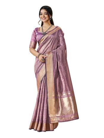 MODERN LINEN COTTON SILK WEAVING ZARI WORK  SAREE WITH UNSTITCHED BLOUSE DUSTY ROSE