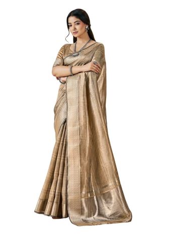 MODERN LINEN COTTON SILK WEAVING ZARI WORK  SAREE WITH UNSTITCHED BLOUSE GOLD