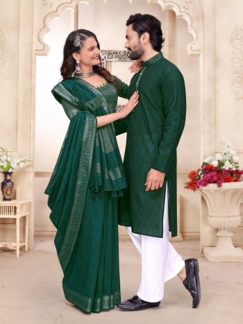 MODERN LINEN PLAIN COUPLE WEAR SET GREEN