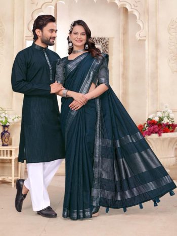 MODERN LINEN PLAIN COUPLE WEAR SET TEAL