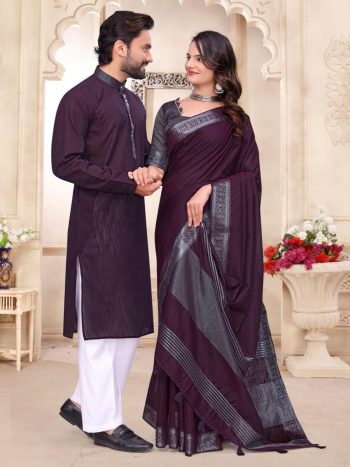MODERN LINEN PLAIN COUPLE WEAR SET WINE
