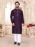MODERN LINEN PLAIN MEN'S KURTA PAYJAMA SET PURPLE