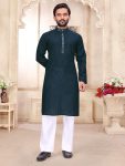 MODERN LINEN PLAIN MEN'S KURTA PAYJAMA SET TEAL