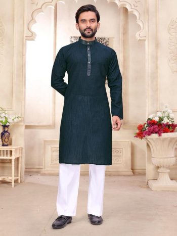 MODERN LINEN PLAIN MEN'S KURTA PAYJAMA SET TEAL