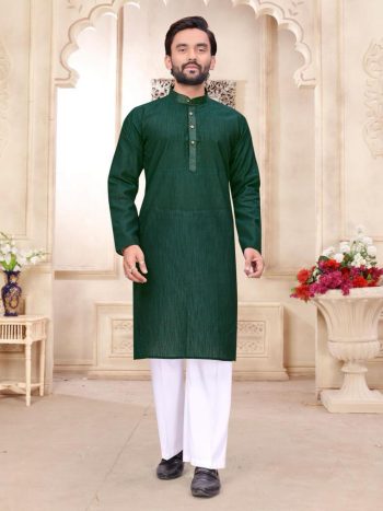 MODERN LINEN PLAIN MEN'S KURTA PAYJAMA SET GREEN