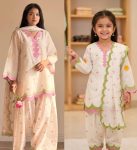 MODERN MUL CHANDERI COTTON MULTI EMBROIDERY WORK MOTHER DAUGHTER SET OFF WHITE